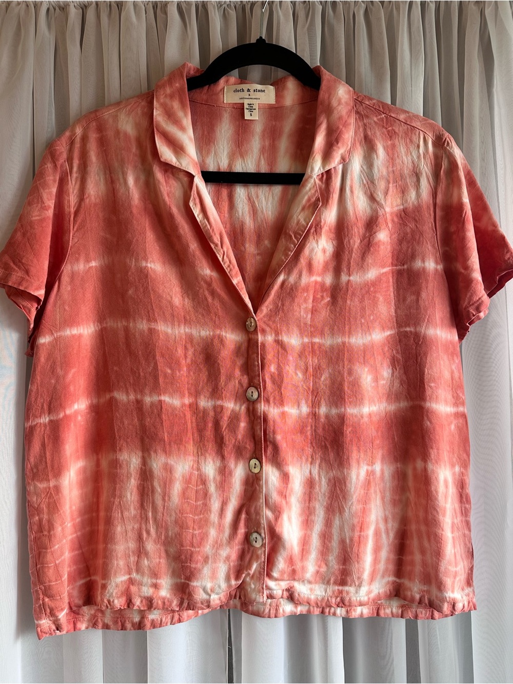 Cloth & Stone Anthropology Coral Button Front Tie-Dye Top Size S